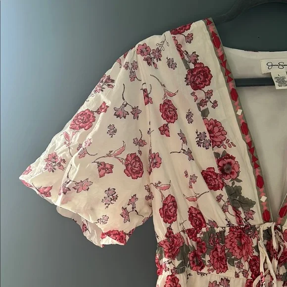 Jessica Simpson Pink Red Ruffled Wrap Midi Dress - Picture 3 of 8